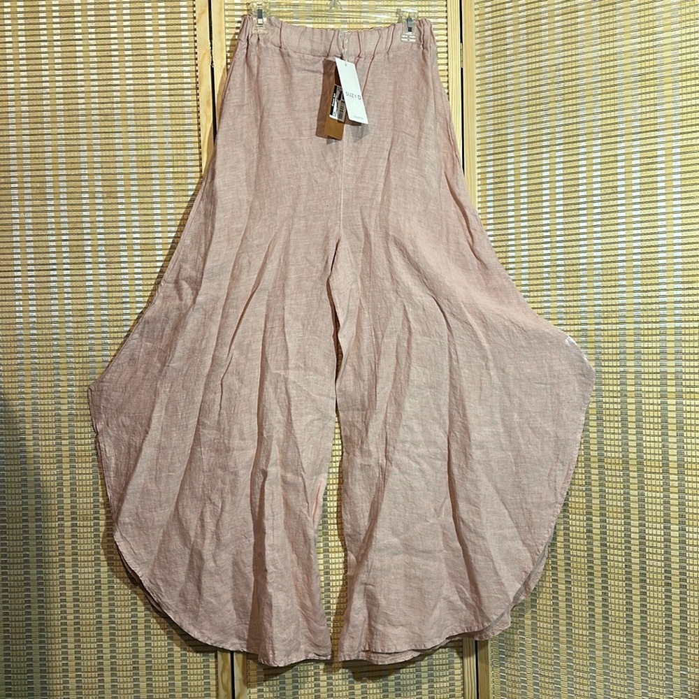 Suzy D London Light Pink Linen Sahara Ultra Wide Leg Culotte Pants Med NWT - Picture 1 of 16